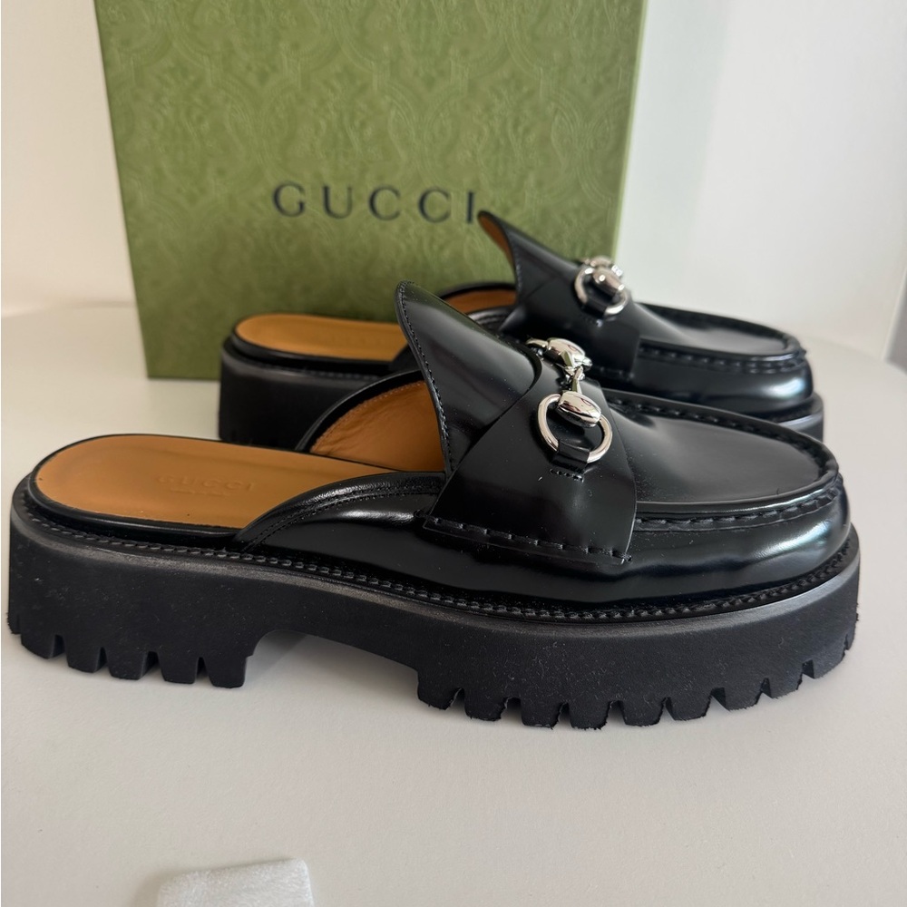 Gucci Black Leather Mules with Silver Hardware